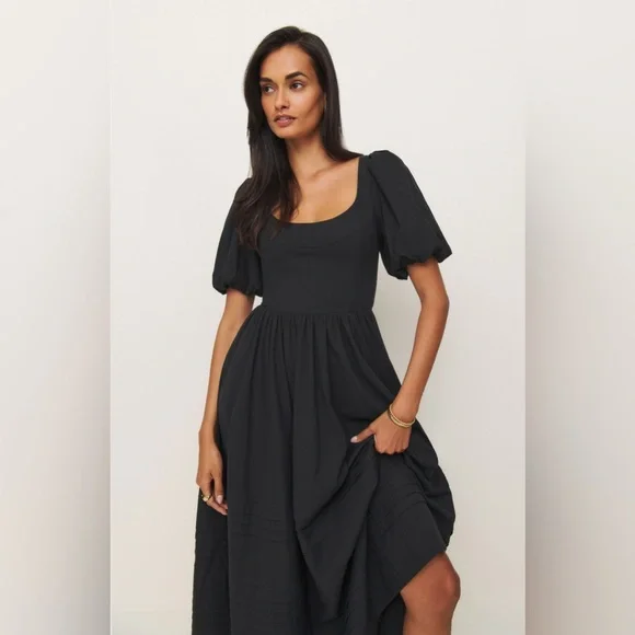Reformation Everlyn Puff Sleeve Stretch Organic Cotton Maxi Dress - Picture 2 of 7